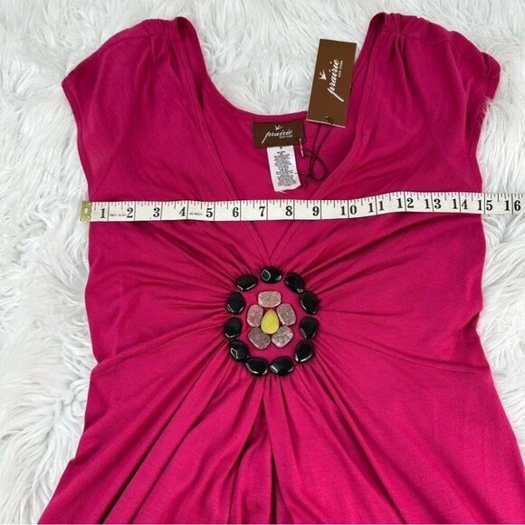 Prairie New York‎ NWT Rose Pink Y2K Gemstone Modal V-Neck Modal MIDI Dress M/C30 - Picture 10 of 14